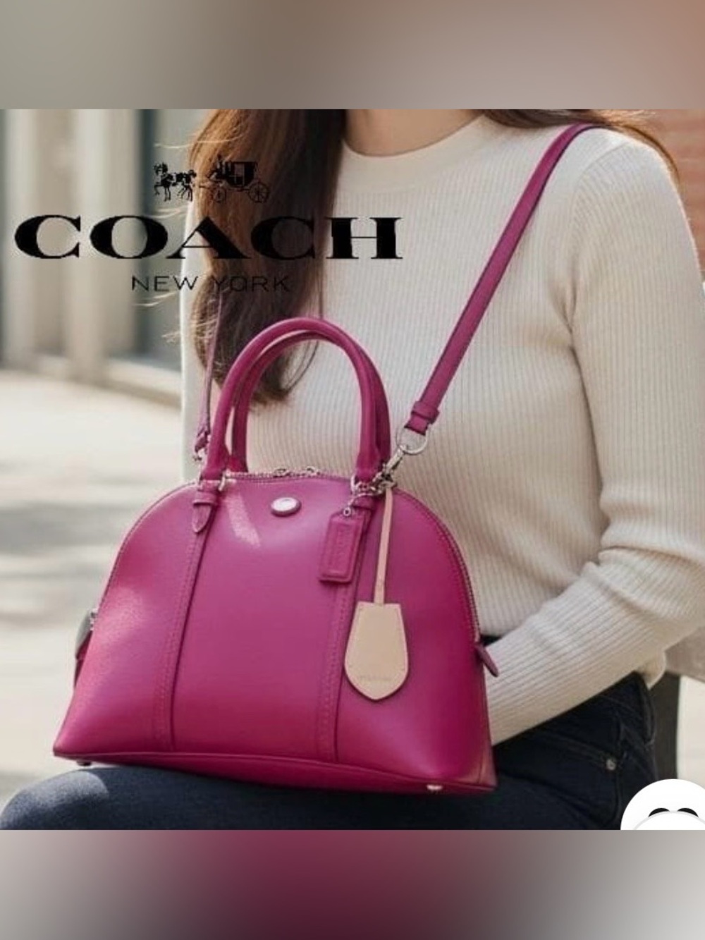 Coach Magenta Peyton Cora Domed Satchel with Crossbody Strap👜
